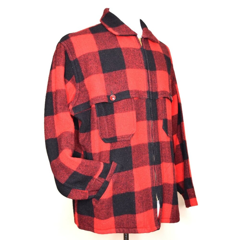 WOOLRICH Vintage Red/Black Mackinaw Buffalo Plaid Wool Hunting Coat/Jacket Sz L‎